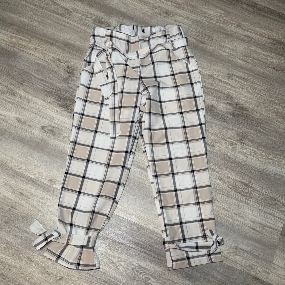 Stretch‎ casual office work Pants waist 16 length 26.5 plaid neutral colors